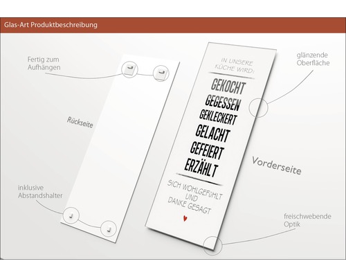 Image en verre avec inscription pour la cuisine, support mural inclus