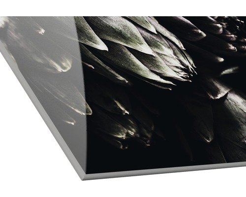 Nahaufnahme einer Acrylglasplatte mit Pflanzenmotiv