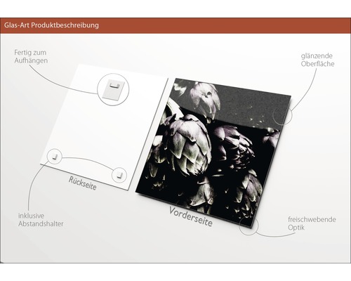 Glasbild mit Aufhängung und Abstandshalter