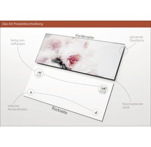Glasbild mit Blumenmuster, glänzender Oberfläche, inklusive Abstandshalter und Aufhängevorrichtung