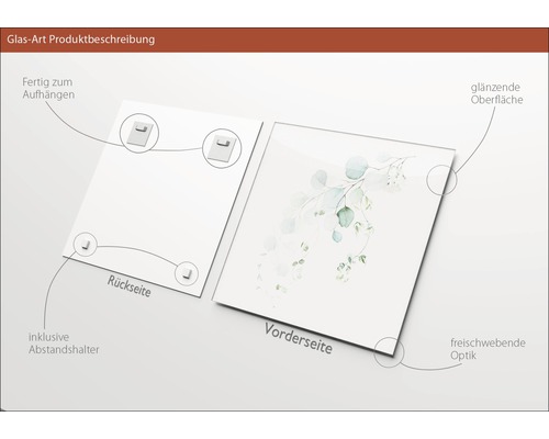 Glasbild mit Halterungen zur Aufhängung
