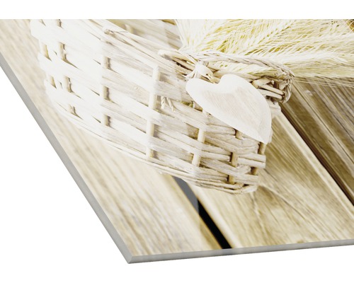 Dekorplatte mit Korb- und Holzmotiv