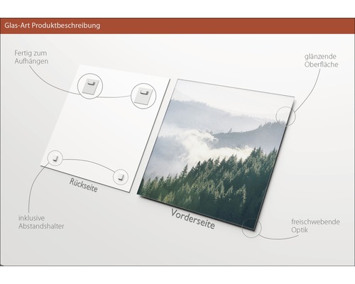 Glasbild mit Aufhängung und Abstandshalter inklusive
