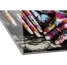 Image en verre acrylique avec mains, bagues et papillon