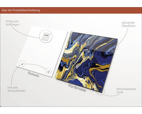 Glasbild mit Aufhängung, Abstandshalter und glänzender Oberfläche