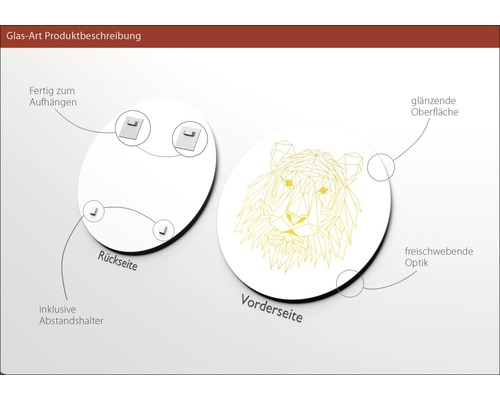 Glasbild Produktbeschreibung: Vorder- und Rückseite mit Montagevorrichtung und Abstandshalter