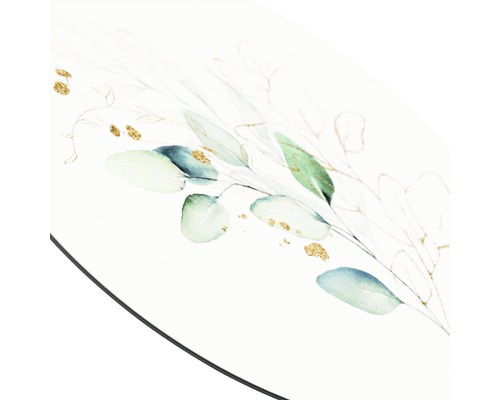 Detailaufnahme eines Dekors mit floralem Eukalyptuszweig Motiv