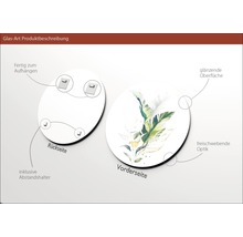 Glasbild mit Aufhängung, Abstandshalter, glänzender Oberfläche und freischwebender Optik