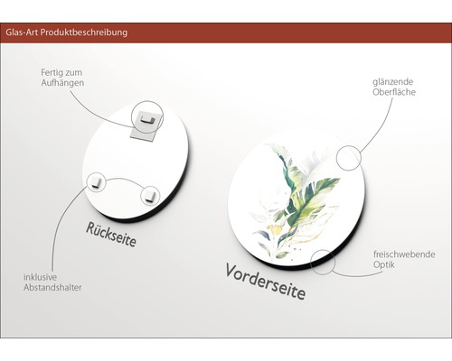 Glasbild mit Aufhängung und Abstandshalter inklusive, Vorderseite mit glänzender Oberfläche
