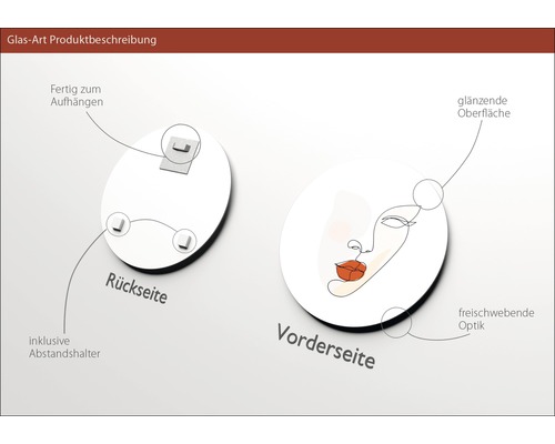 Glasbild mit Montagematerial und abstrakter Darstellung eines Gesichtes