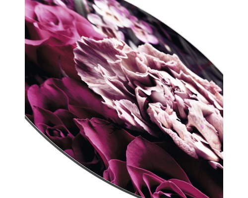 Nahaufnahme eines runden Bildes mit floralem Motiv