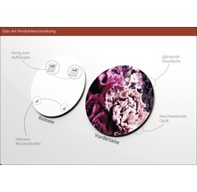 Glasbild mit Blumenmotiv, Rückseite mit Aufhängern und Abstandshaltern