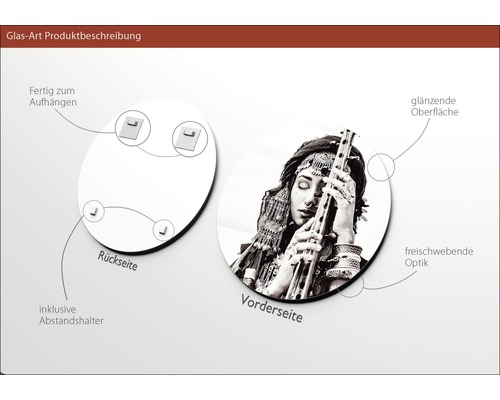Glasbild mit Aufhängevorrichtung und Abstandshalter