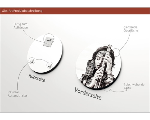 Glasbild mit glänzender Oberfläche, inklusive Abstandshalter, fertig zum Aufhängen