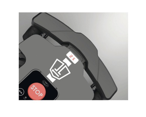 Detailansicht eines Mähroboters mit Bedienelementen