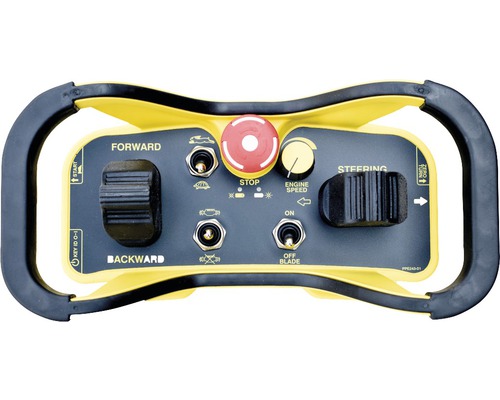 Gelbe Bedieneinheit mit Schaltern und Knöpfen zur Steuerung