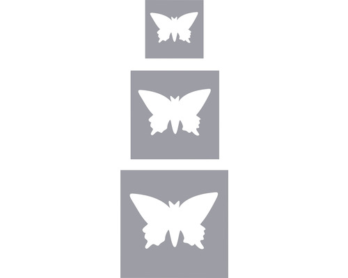 Trois pochoirs avec motifs de papillons de différentes tailles