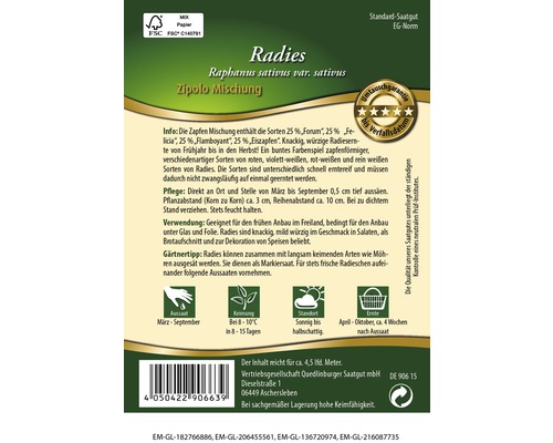 Radieschen Zipolo Mischung Saatgutpackung