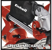 Detail einer Kapp- und Gehrungssäge mit Staubfangsack und Verstellmechanismen von Einhell