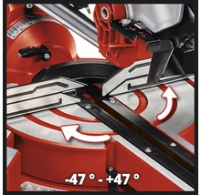 Gehrungssäge mit einem Schwenkbereich von -47 Grad bis +47 Grad.