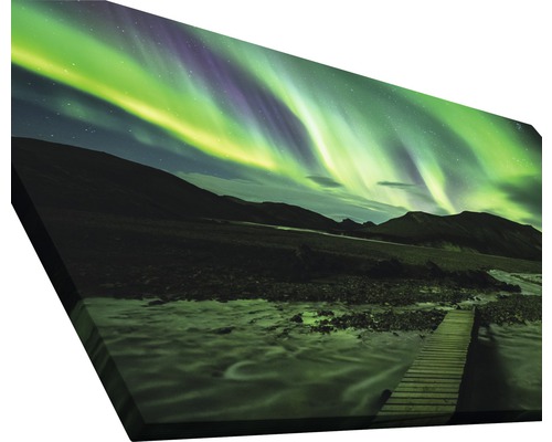 Tableau sur toile avec des aurores boréales au-dessus d''un paysage