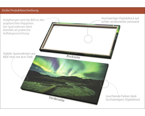 Leinwandbild mit Rahmen aus MDF-Holz und Landschaftsmotiv