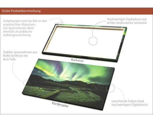 Gedrucktes Leinwandbild mit Kiefernholzrahmen und Landschaftsmotiv