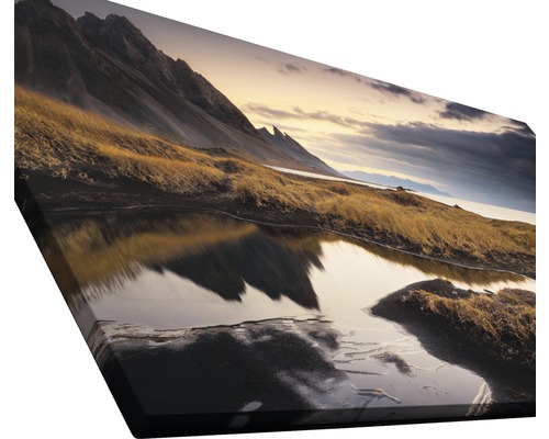 Impression sur toile avec paysage de montagne et réflexion de l''eau