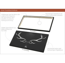 Produktbeschreibung Giclée-Druck auf Leinwand mit Hirschgeweih-Motiv und Rahmenrückseite
