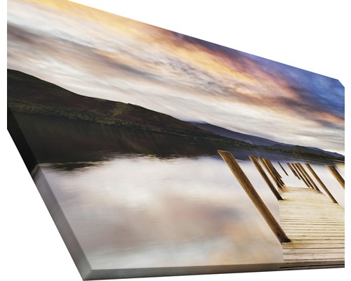 Tableau sur toile avec lac, montagne et jetée en bois