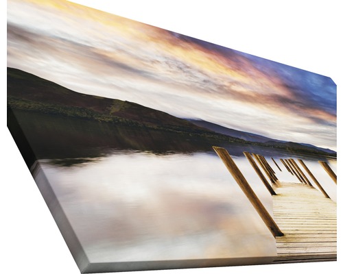 Tableau sur toile avec lac, ponton et montagnes