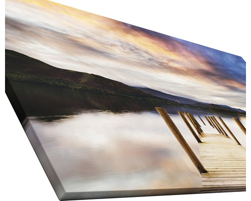 Impression sur toile avec motif de paysage: lac, montagnes et ponton