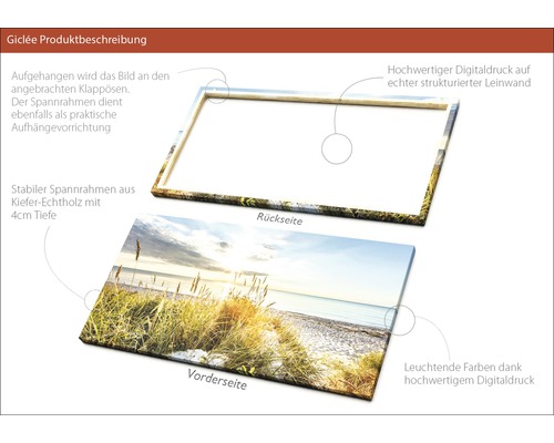 Detailansicht eines Giclée-Kunstdrucks auf Leinwand mit Keilrahmen aus Kiefernholz