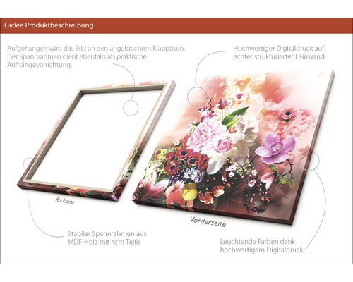 Giclée Kunstdruck auf Leinwand mit Blumenmotiv und MDF Rahmen