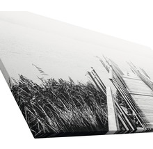 Schwarzweiß-Fotografie einer Seebrücke auf Leinwand
