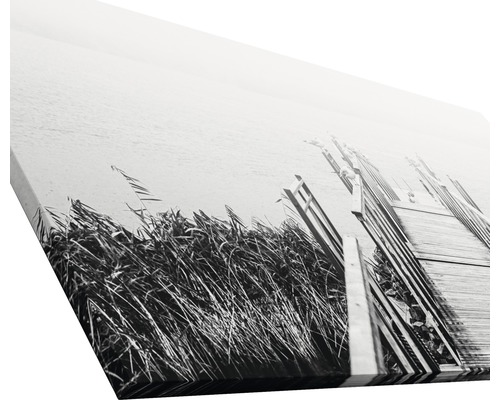 Schwarz-Weiß-Leinwanddruck mit Steg am See