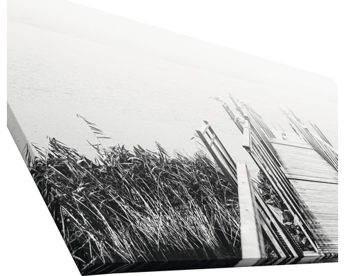 Schwarzweiß-Fotografie einer Seebrücke auf Leinwand