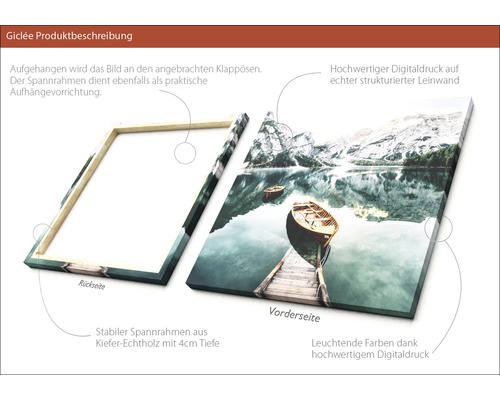 Giclée Kunstdruck auf Leinwand mit Holzrahmen und Bergsee Motiv