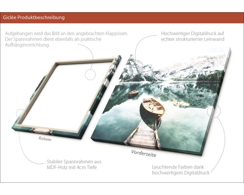 Giclée Kunstdruck auf Leinwand mit Bergsee-Motiv und Holzrahmen