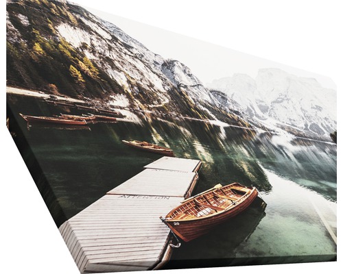 Tableau sur toile avec lac de montagne, bateaux et jetée