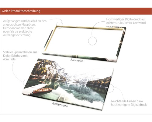 Leinwandbild mit Landschaftsmotiv, Rückseite und Aufhängevorrichtung sichtbar