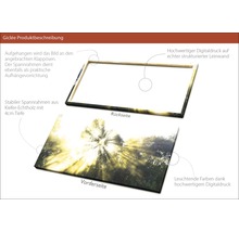 Produktbeschreibung eines Giclée Kunstdrucks mit Holzrahmen und Leinwand