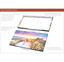 Produktbeschreibung Giclée Druck: Vorder- und Rückseite mit Holzrahmen und digitalem Druck auf Leinwand