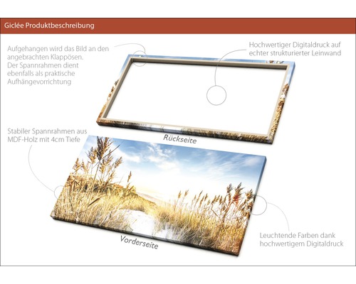 Ansicht der Vorder- und Rückseite einer Giclée Leinwand mit MDF Holzrahmen