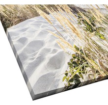 Nahaufnahme einer Leinwand mit einem Dünenmotiv mit Sand und Strandhafer