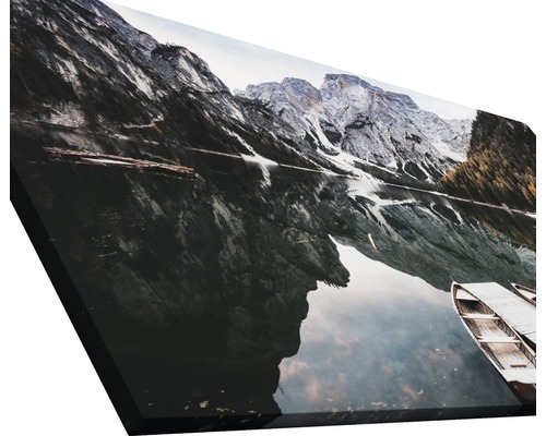 Leinwandbild mit Bergsee-Motiv und Bootsansicht