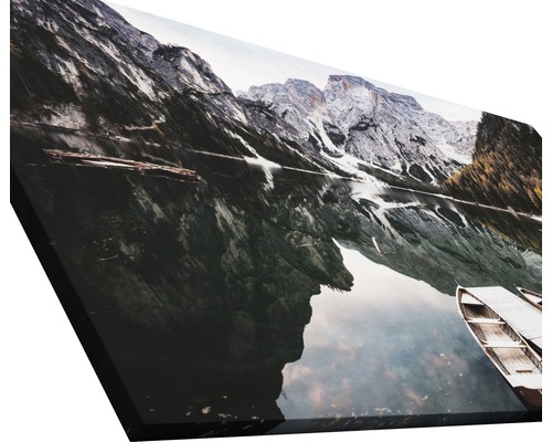 Leinwanddruck mit Bergsee-Motiv und Booten