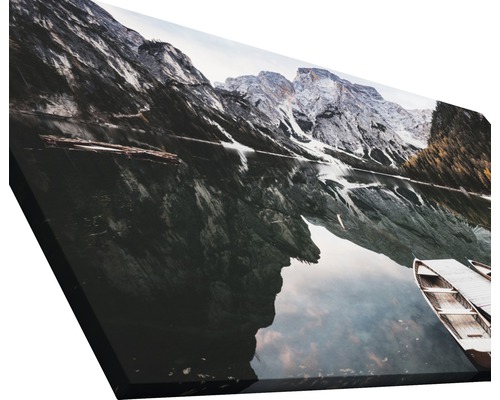 Leinwanddruck mit Bergsee-Motiv und Booten