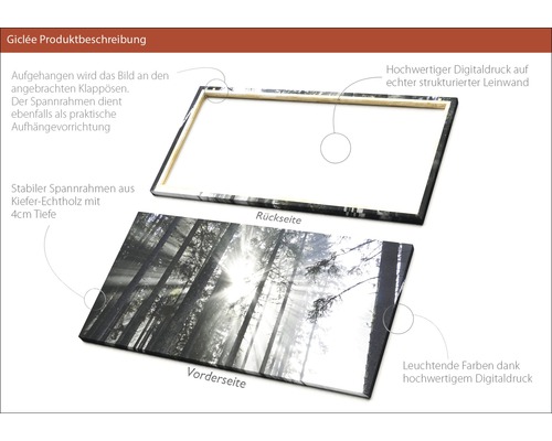 Detailansicht eines Digitaldrucks auf Leinwand mit Holzrahmen