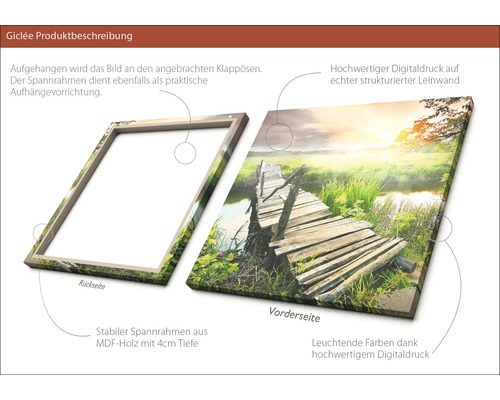 Leinwandbild mit Holzsteg-Motiv und MDF-Holzrahmen